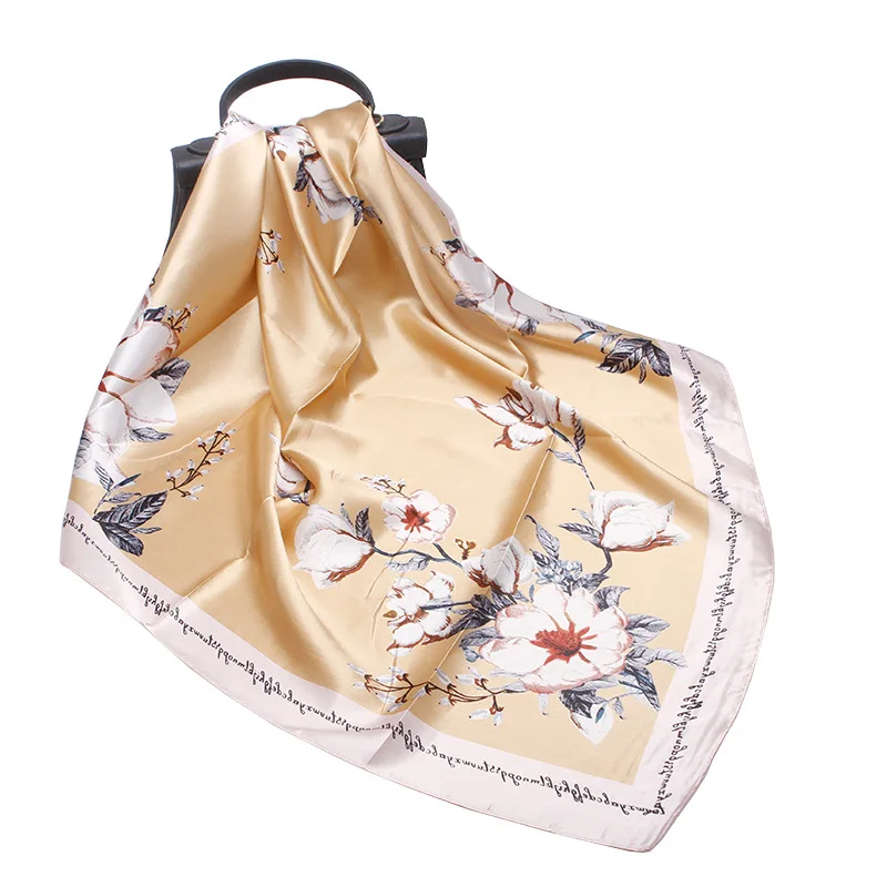 

Fashion Flower Print Large Square Scarves For Ladies Accessories Luxury Brand Wraps Shawls Silk Head Women Scarf Foulard 90cm