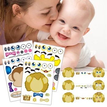 

16PCS Cute Cartoon DIY Monkey Giraffe Lion Elephant Animal Sticker Sheets for Kids Children Gift Party Favors School Project