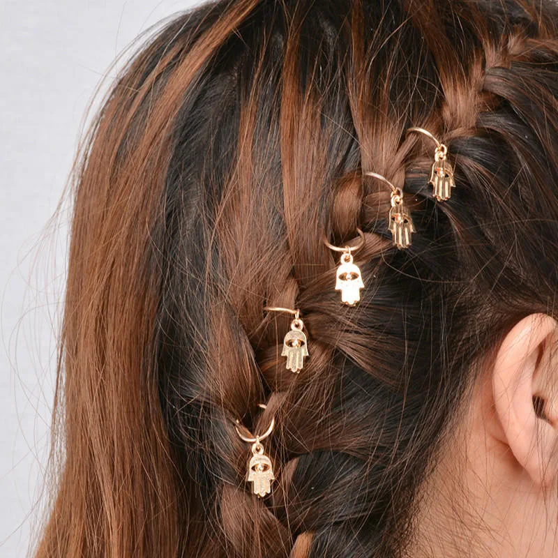 Haimeikang 5 шт. плетеное кольцо для волос золото серебро круг лист клип ювелирное изделие в виде заколки дизайн дредлок обод кольцо аксессуары для волос - Цвет: Gold Head