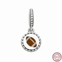 Настоящее серебро 925 проба "туочдаун" гравированная Смешанная эмаль футбольный кулон бусины DIY Fit PANDORA Подвески для женщин ювелирные изделия FL759