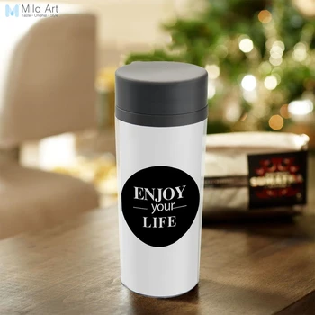 

Modern BPA Free Personalized Plastic Insulated Black White Minimalist Typpography Inspire Enjoy Life Quotes 300ml Water Bottles