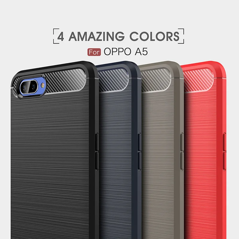 

1Pcs Luxury Mobile Phone Cases for OPPO A5 Silicone Drop Protection Gel carbon fiber Soft Shell