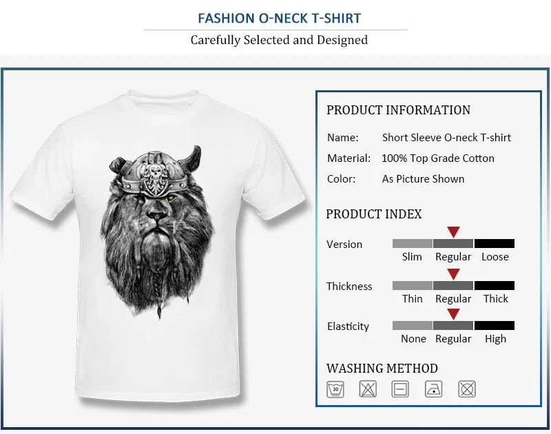 Cool Tops T Shirt for Men Funny Summer Autumn Crew Neck Cotton Fabric Short Sleeve T Shirts Printed 3D Printed Tee Shirts The eye of the Lion Viking