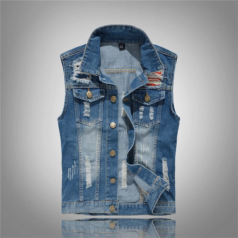 

Motorcycle Jeans Solid Denim Vest Men Casual Hip Hop Moto Biker Jeans Waistcoat Sleeveless Slim Fit Jacket for Male Coat 170