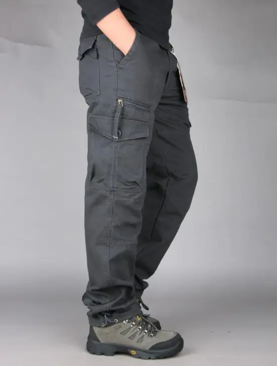 Модные мужские повседневные брюки, мужские брюки-карго, комбинезоны с несколькими карманами, мужские повседневные брюки, мужские брюки, мешковатые брюки, XXXL - Цвет: Серый