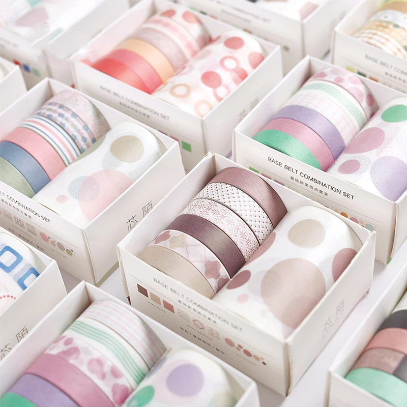

7 Pcs/Lot Basic stripe Dot matrix circle washi tape DIY decoration scrapbooking planner masking tape adhesive tape label sticker