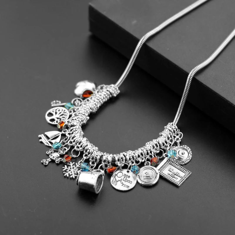 

Once Upon a Time Necklace with Dwarf Rumpelstiltskin Dagger Regina Mills One Bite Red Poison Apple Charms Collar Women Mujer