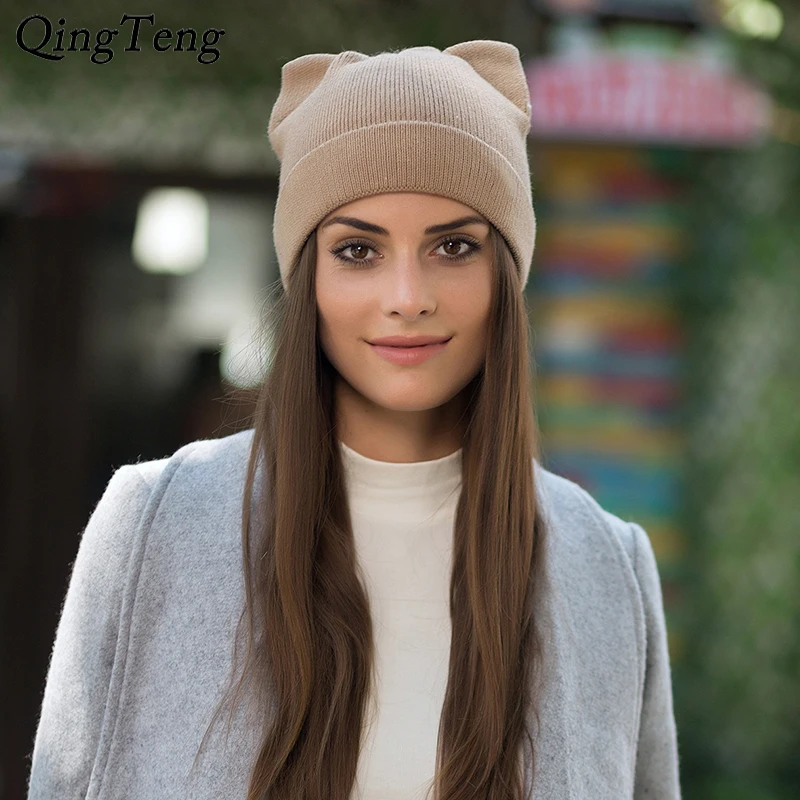 Winter Wool Knitted Caps Lovely Cat Ear Beanies Ca...