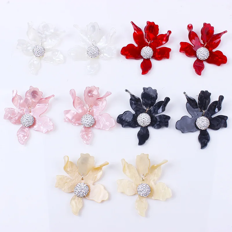 

2019 Holiday Female Jewelry Fairy Big Petal Flower Earrings Acrylic Korean Oorbellen For Women Crystal Statement Fresh Earrings