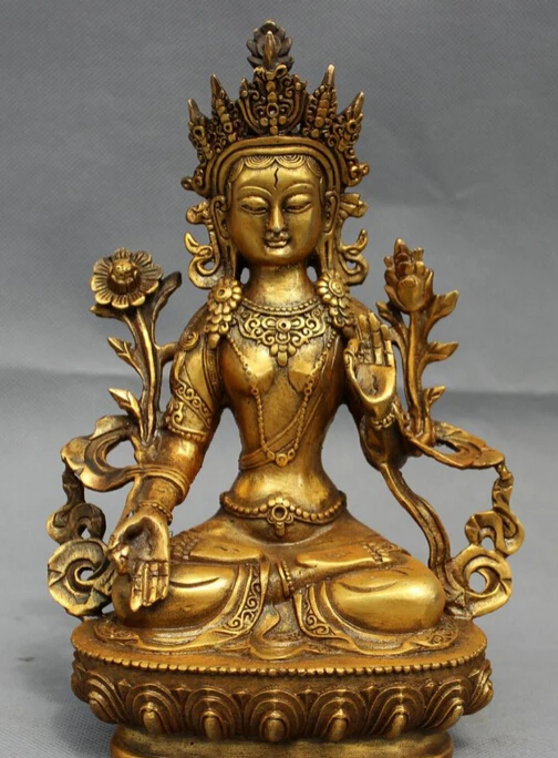 

JP S62 8" Tibet Bronze Gilt Folk Temple Buddhism 7 Eyes White Tara Goddess Statue