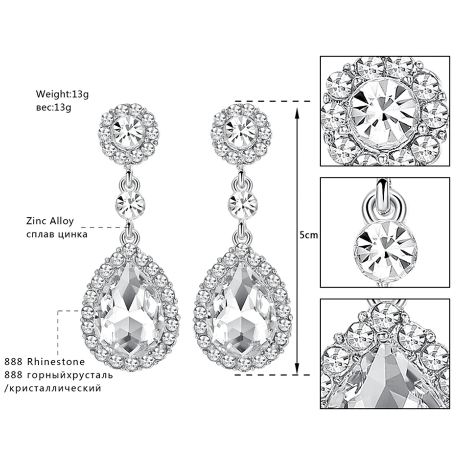 Mecresh Silver Color Big Crystal Bridal Wedding Drop Earrings For 