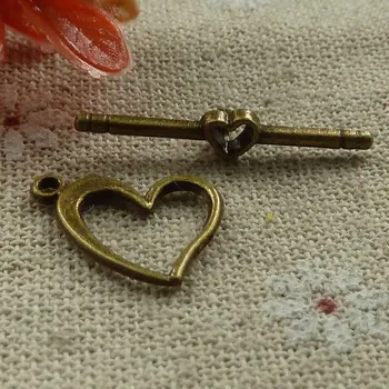 

180 sets bronze plated heart clasps 28x5`17x16mm #1102