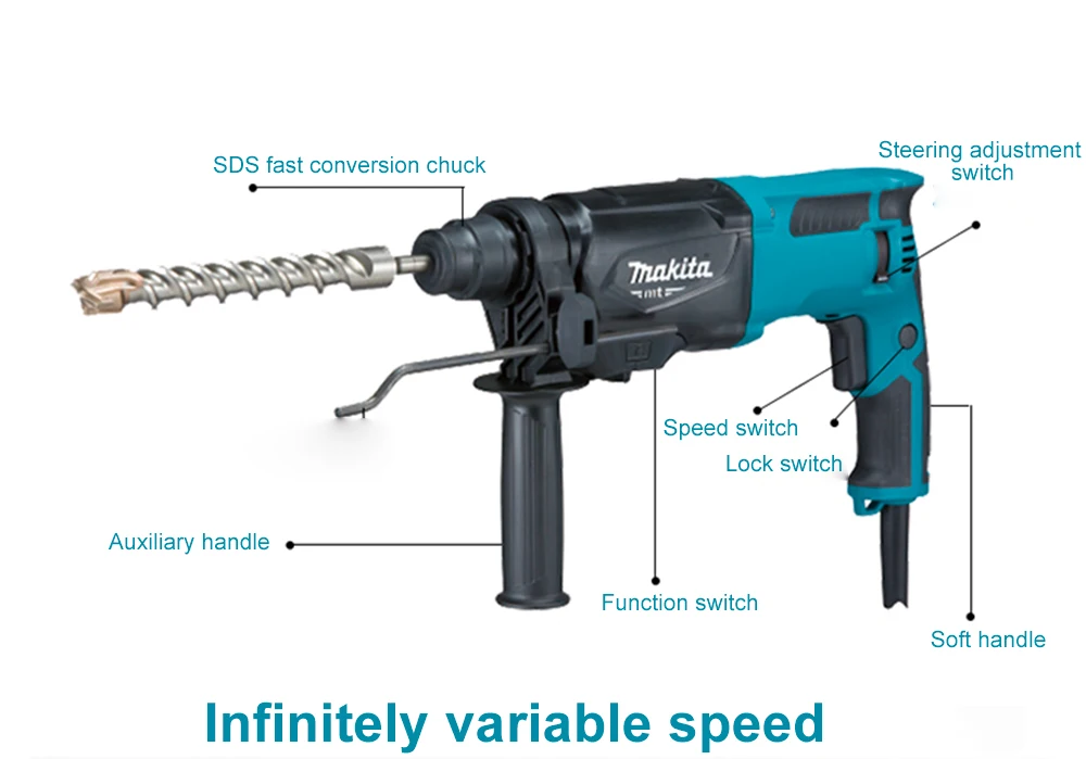 Makita M8701B Электрический комбинированный молоток палочки дрель три функции Бытовая 26 мм 800 Вт 1200 об/мин 4500ipm бетонная Ударная дрель