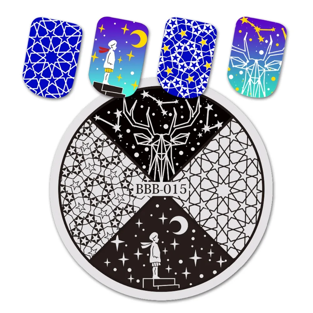 

BeautyBigBang 5.6cm Stamping Plate For Nail Polish Round Star Moon Starry Sky Nail Art Stamp Stencils Template Stamping Plates