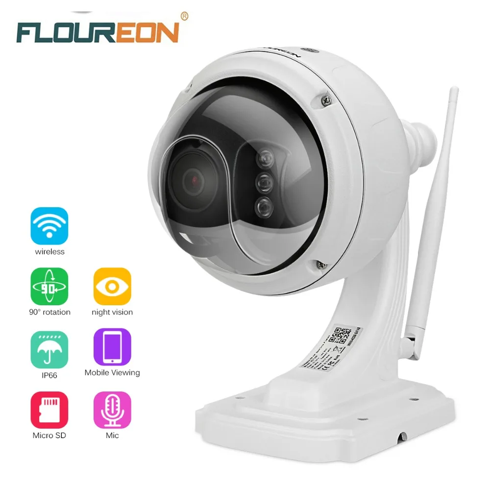 

FLOUREON 1.3MP 960P Wifi Wireless CCTV Security ip camera outdoor IP66 waterproof SD Card IR-CUT Dome PT Camera