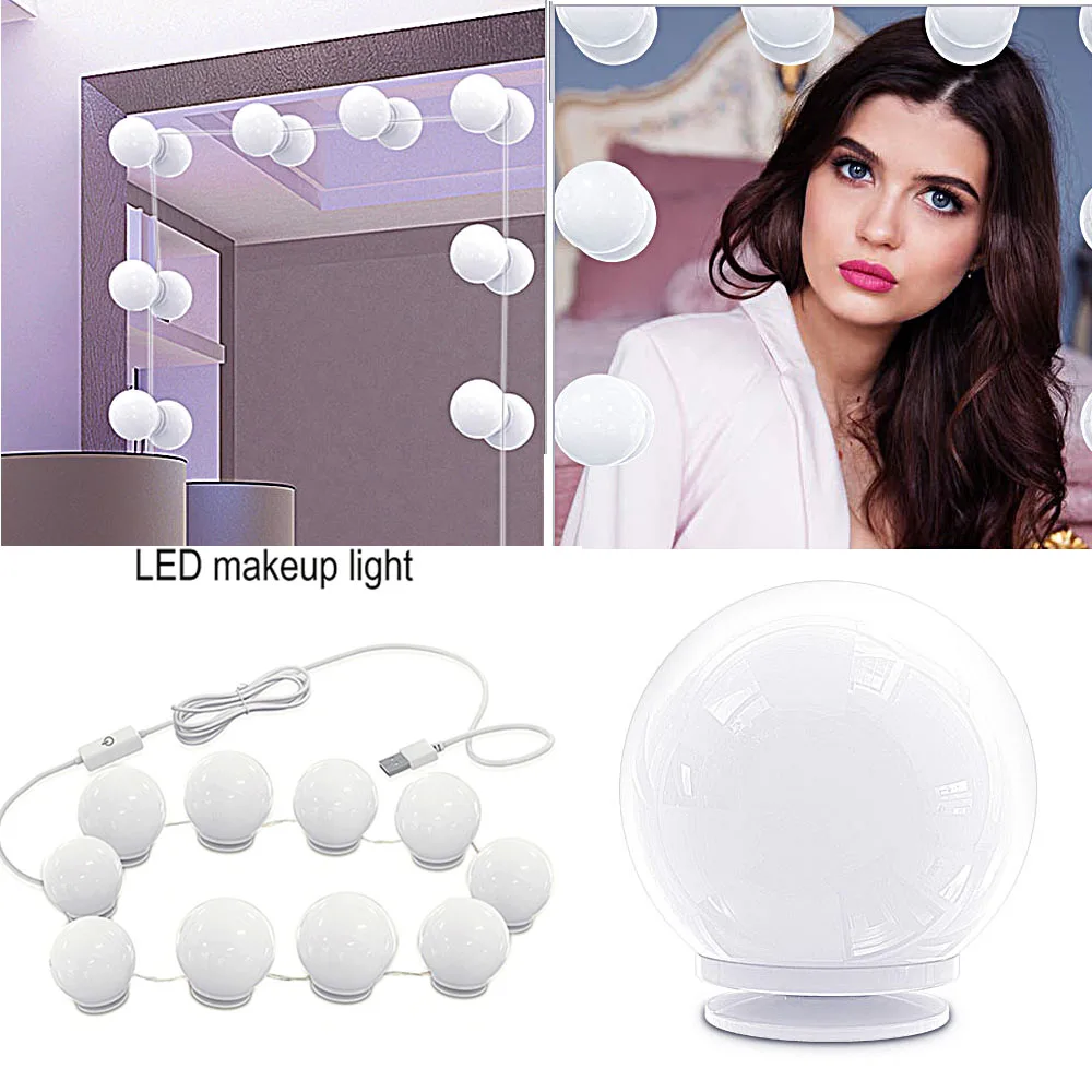 

10 Bulbs Makeup Mirror Vanity LED Light Bulbs Kit USB Charging Port Cosmetic Bulb Adjustable Make up Mirrors Brightness lights