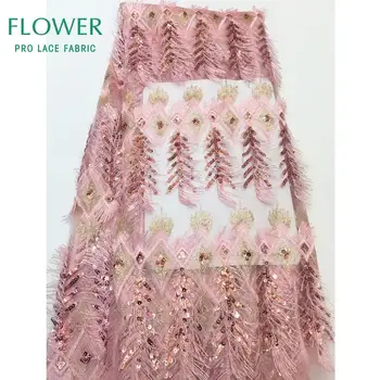 

Tassel Style Sequined Embroidered Net Lace Fabrics Pink Sequins 2019 Senegal Nigerian Evening Gown Dresses Mesh Tulle Material