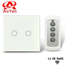 Aoyan standard EU/UK, 2 Gang White Crystal Glass Panel / black / white / gold,Smart Switch,110-250V Wall Light Remote Switch