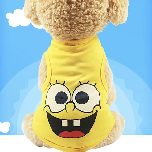 Дешевая Одежда для маленьких собак на лето и весну, мультяшная стильная футболка для питомцев, собак, кошек, Милая футболка с фотографией терьера, дышащий жилет для питомцев - Цвет: Yellow SpongeBob