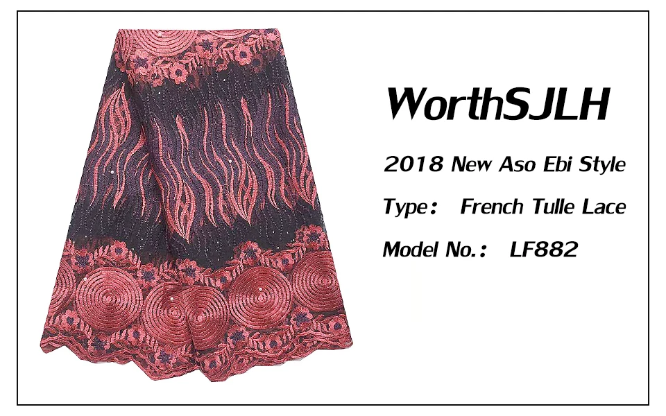French Lace Fabric With Beads And Stones LF882-2