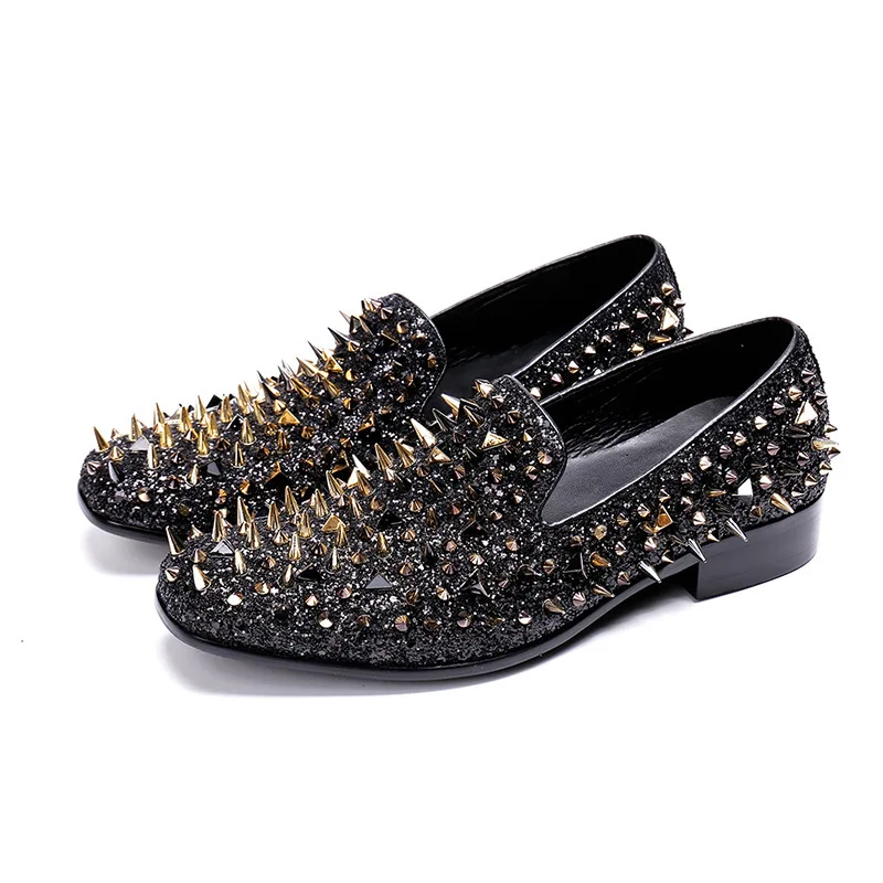 

Men Shoes Luxury Fashion Spiked Loafers Men Slip On Rivets Party Prom Shoes