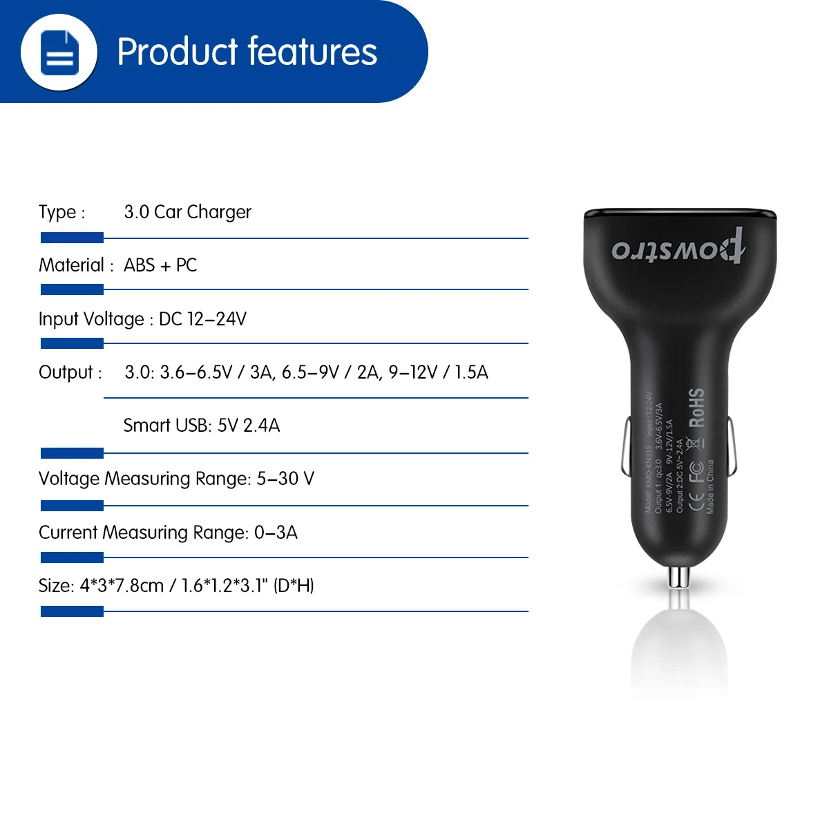 Onever Dual USB быстрое зарядное устройство 3,0 Автомобильное зарядное устройство адаптер 3.1A автомобильное металлическое зарядное устройство для смартфона/планшета с светодиодный дисплеем