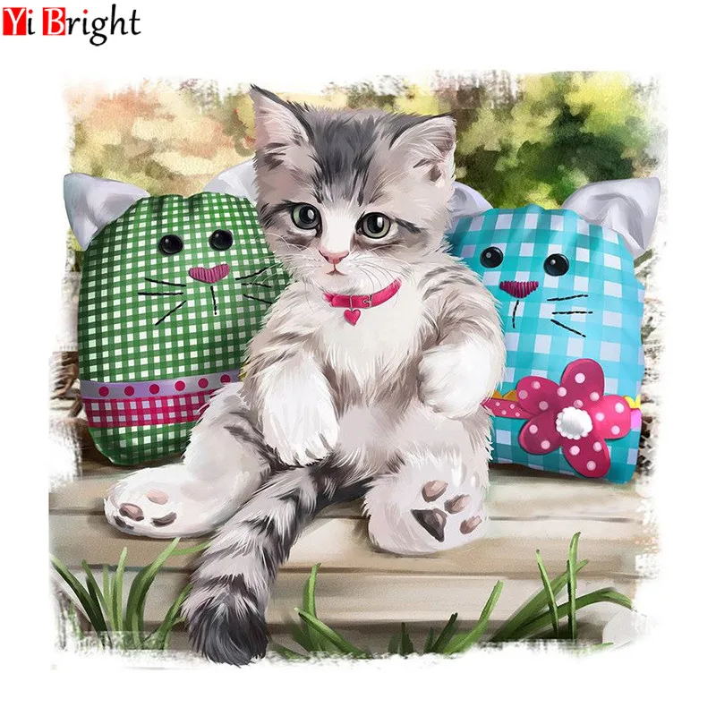 

Cute Animal Diamond Mosaic Cross Stitch Full Square Rhinestones Cat Pattern Home Decoration Needlework XY1