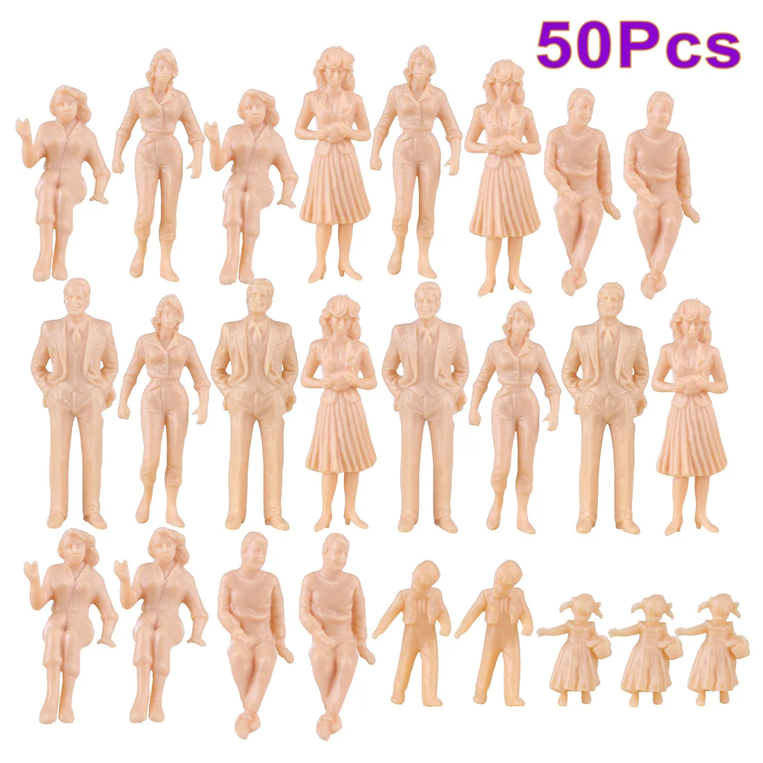 

25/50Pcs 1:30 Scale Miniature People Figures Model for Train Railway Alloy RC Car Sand Table - Skin(Random Type)