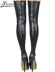Супер Сделка черные кожаные чулки эротические молния сзади женские бедра высокие чулки сексуальные женские модные ноги носить с Stay Up