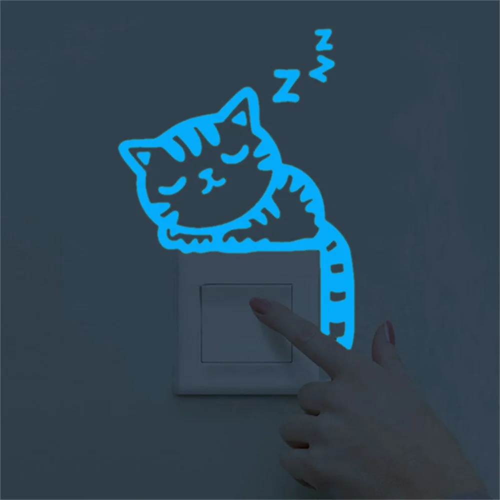 

Sleeping Cat Glow in The Dark Switch Sticker Angel Star Luminous Wall Sticker Blue-light Fluorscent Stickers Kid Room Home Decor