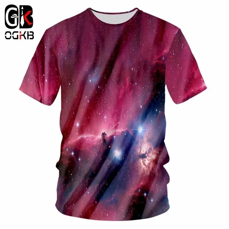 OGKB New Men's Tshirt Print Colorful Galaxy Space 3D T Shirt Man O Neck Casual T Shirt Unisex