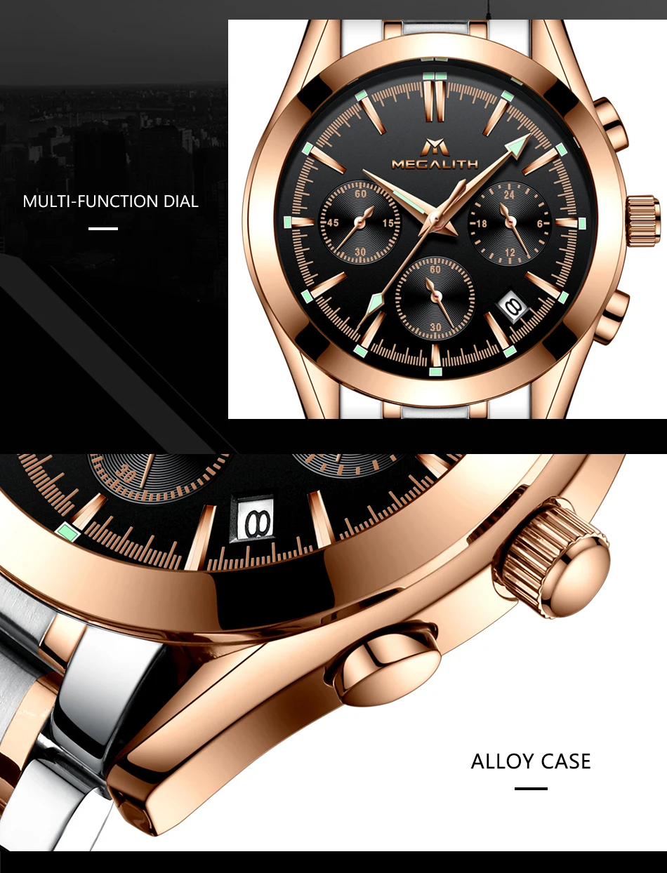 MEGALITH мужские часы лучший бренд класса люкс кварцевые часы нержавеющая сталь Хронограф Военная Униформа спортивные наручные часы Relogio Masculino