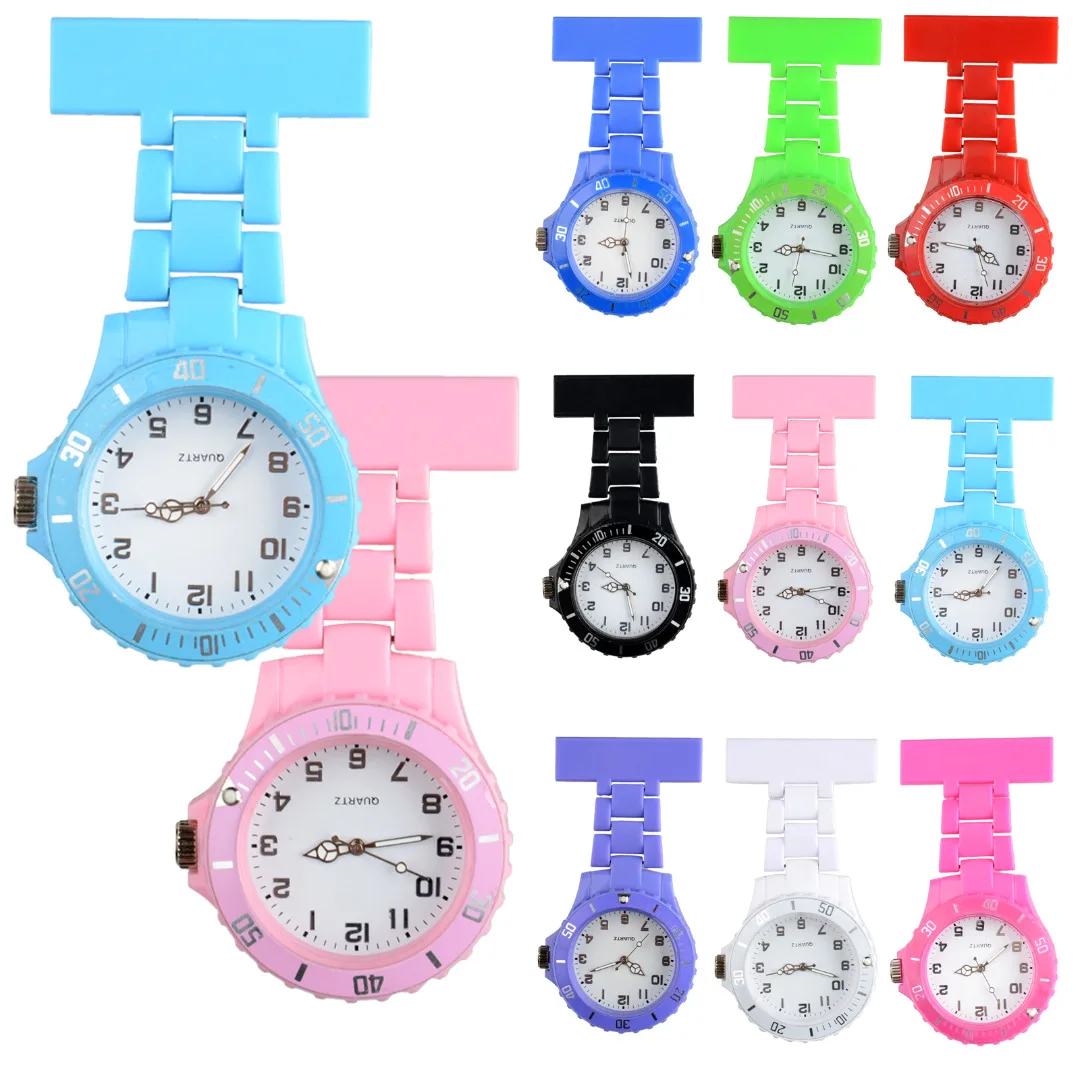 

Nurses Watches Doctor portable Fob Watch Brooches Acrylic Candy Color Batteries Medical Nurse Watch Quartz with Clip