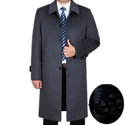 Зимнее длинное шерстяное пальто, мужская верхняя одежда, куртка, утолщенное мужское теплое пальто, мужские парки из кашемира, плюс размер 4XL ZZ048 - Цвет: gray thickening