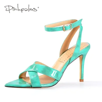 

PinkPalms Shoes Women Summer Sandals Cross Strappy Toe Post Heel Women's Slingback Pointed Peep Toe High Heels Ankle Strap Blue