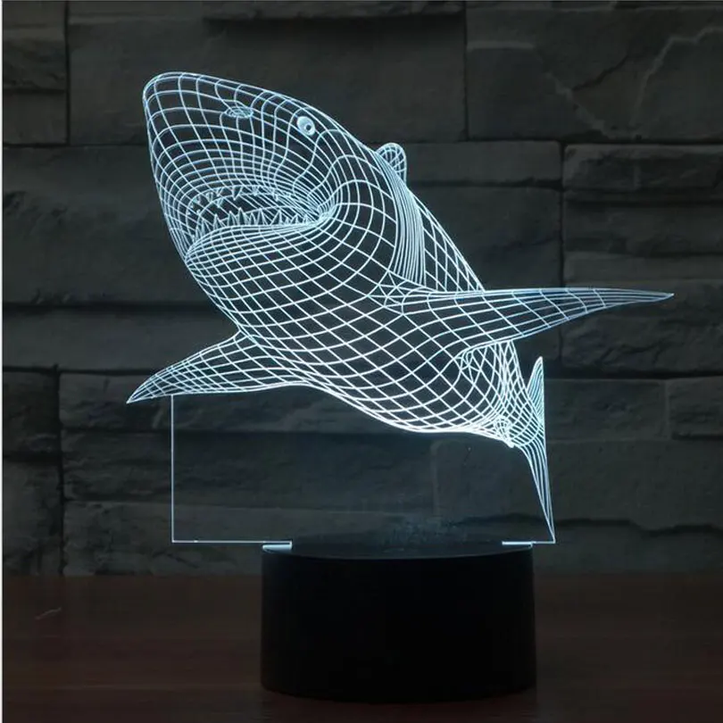 Creative Shark LED 3D Night Light Three-dimensional Kids Sleeping Bedroom Table Lamp 3D Optical Illusion Nightlight Decorate Creative Shark LED 3D Night Light Three-dimensional Kids Sleeping Bedroom Table Lamp 3D Optical Illusion Nightlight Decorate