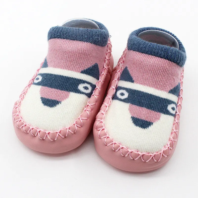 Обувь для новорожденных; Детские домашние носки-тапочки с героями мультфильмов для маленьких девочек и мальчиков; нескользящие махровые носки с резиновой подошвой - Цвет: Pink Dog