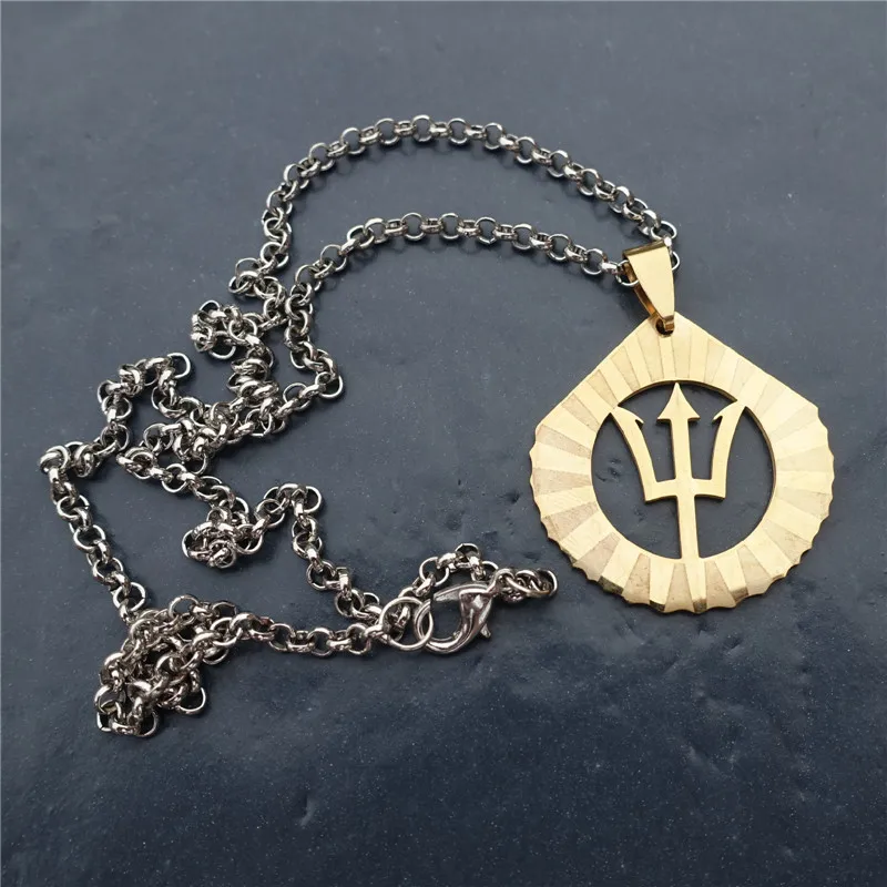 

Gold Trident Stainless Steel Pendant Necklace Fashion 50cm Link Chain Jewelry For Men