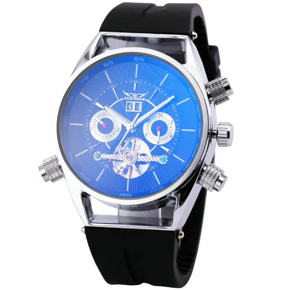 Winner Men s Automatic Mechanical Skeleton Watch Rubber Strap Golden Bridge Sub dials Supersize Case Box