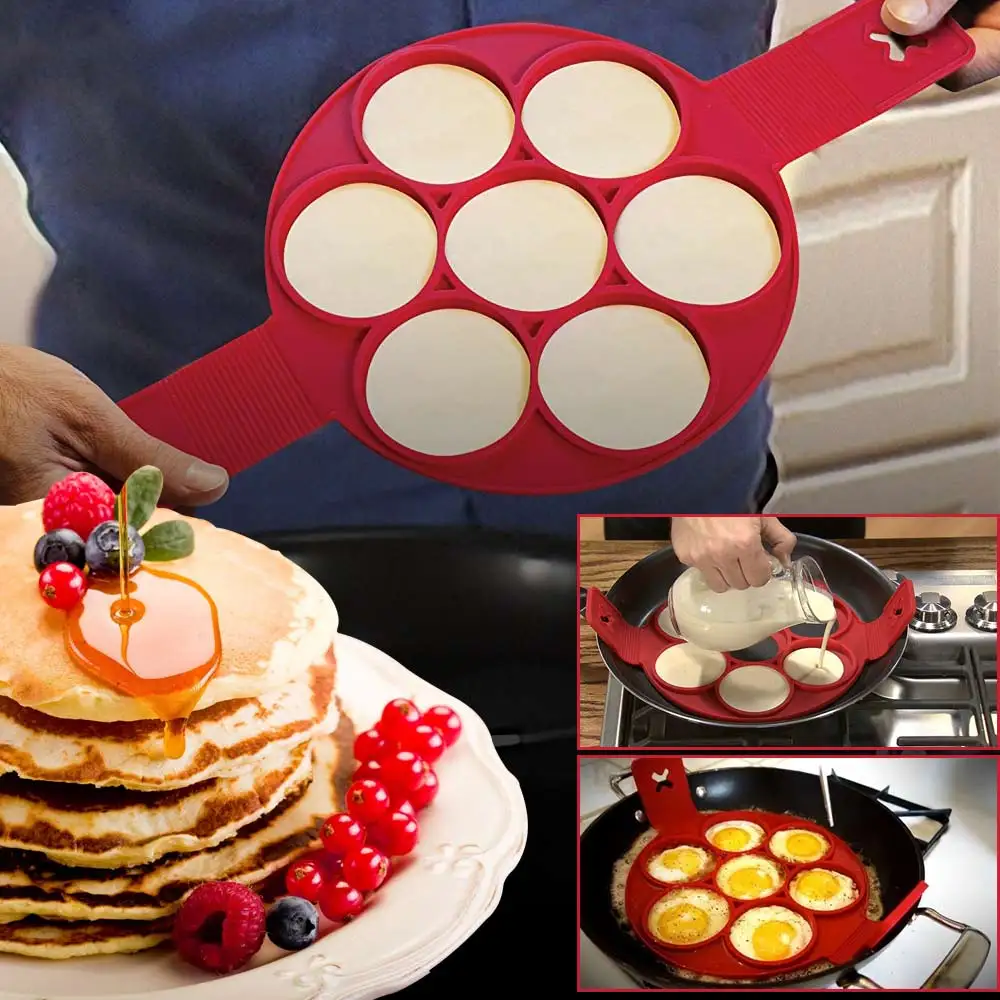 

1 pc No Stick egg mold Silicone 7 Holes Egg Pancakes Ring Make 7 Eggs One Time Easy Kitchen Tool