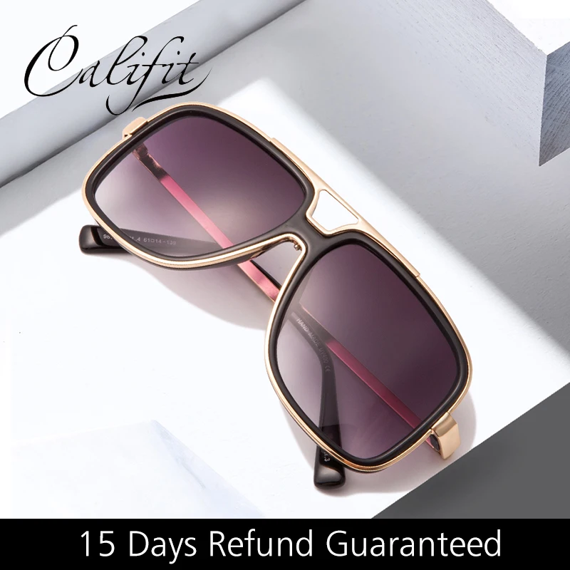 

CALIFIT Fashion Brand Designer Square Driver Retro Sunglasses Men Gradient Lens UV400 Vintage Sun Glasses For Male Shades Oculos