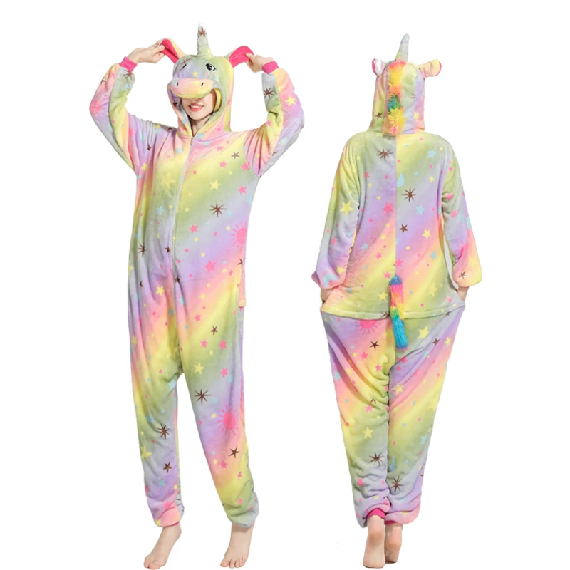 Кигуруми Onesie единорог пижамы для женщин взрослых животных мультфильм одеяло пижамы Детский костюм зима мальчик девочка Единорог Jumspuit - Цвет: Yellow star unicorn