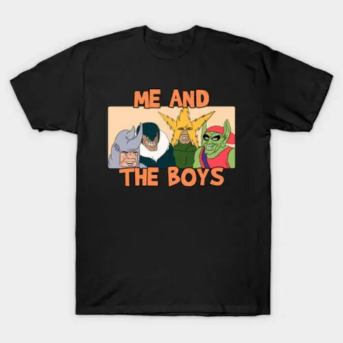 Черная футболка с изображением Человека-паука и носорога Гоблина электро меня и мальчиков Meme