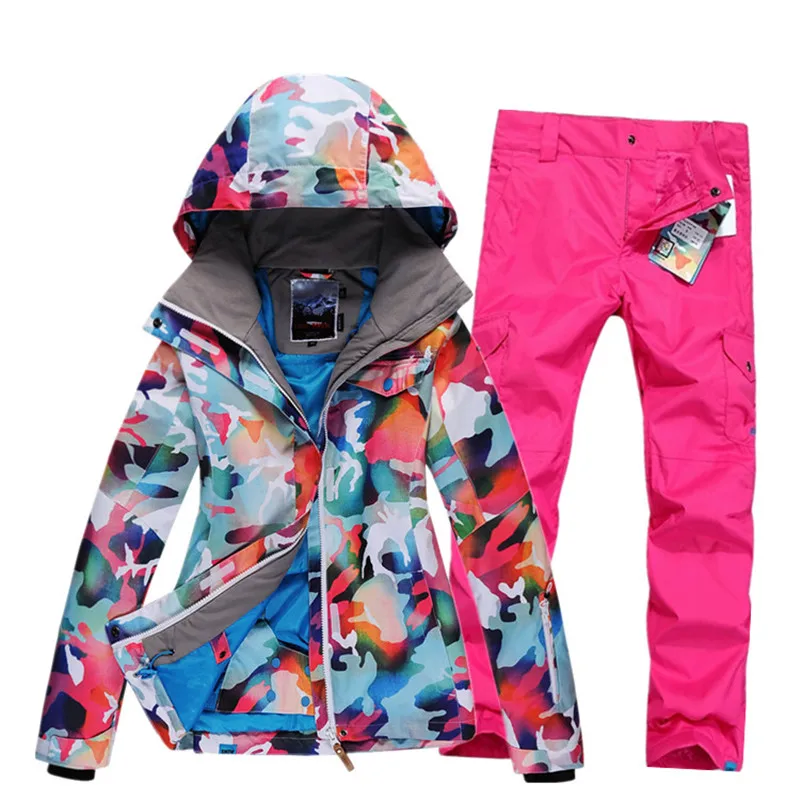 Alta calidad camuflaje chaquetas + Pantalones mujer traje de esquí establece ropa de snowboard 10 K nieve impermeable del invierno trajes gsousnow