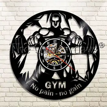 

1Piece Weightlifting Men No Pain No Gain Inspirational Vinyl Record Wall Clock GYM Fitness Workout Wall Watch Decor Wall Clock