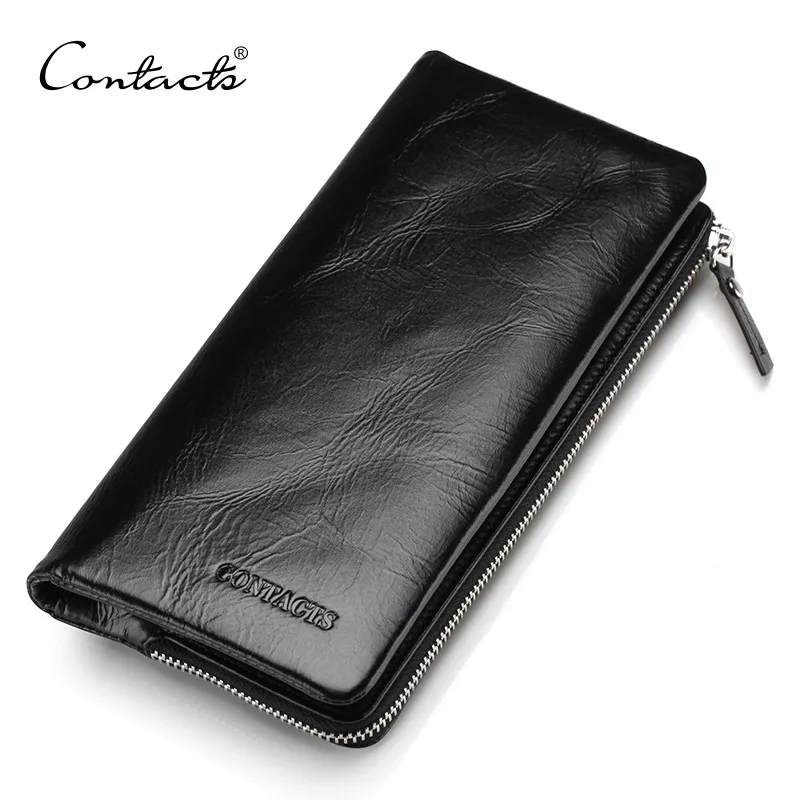 CONTACT'S Genuine Leather 2016 New Classical Vintage Style Men Wallets Wallet Fashion Brand Purse Card Holder Wallet Long Clutch