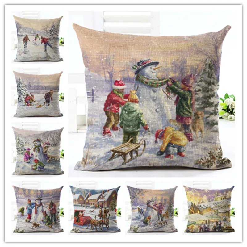 

Fashion Style Snowing Print Cushion Decor Cojines Seat Throw Pillow Printed Cotton Linen Square
