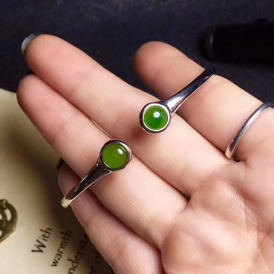 Natural green jasper gem bangle S925 silver natural gemstone Fashion simple Opening round Flower woman party gift jewelry | Украшения и