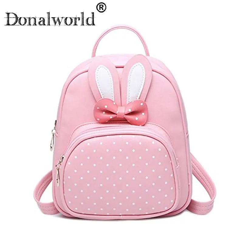 

Donalworld 2018 fashion Cute Small Leather Backpack For Teenage Girl Bunny Cartoon Backpack Women Polka Dot Backpack Mochila