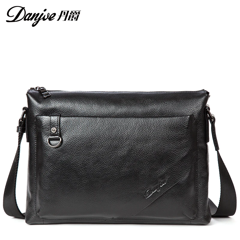 Danjue High Quality Genuine Cow Leather Men Business Shoudler Bags Male Casual Transverse Messenger Bags Laptop Bag